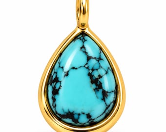 Gold Filled Turquoise Teardrop Charm, Blue Stone Pendant, Faux Turquoise Cabochon Drop for Necklace Bracelet Jewelry Making, CP2540