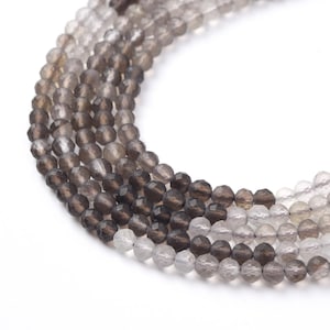 4mm Smoky Quartz Round Faceted Genuine Gemstone Beads High Quality Micro Crystal Beads 15.5&quot; Full Strand for Jewelry Making PRP1055