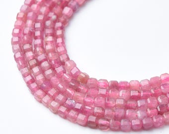 Cube Pink Tourmaline 2mm Micro Faceted Gemstone Beads Full 15.5" Strand Natural Rose Pink High Quality Jewelry Supply PRP1076