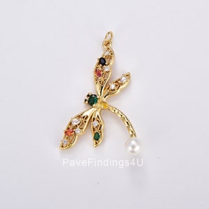 Dainty Colorful CZ Dragonfly Charm, Gold Filled Dragonfly Pendant, CZ Micro Pave Insect Pendant for Necklace Bracelet Jewelry Making, CP1862