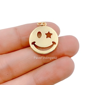 18K Gold Happy Face Charm, Emoji Charm Gold Smile Charm Pendant Smiley Face Charms for Necklace Earring Bracelet Supply, CP1248