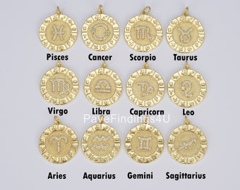 Gold Zodiac Charms, Micro Pave Constellation Necklace Pendant for Zodiac Necklace Celestial Jewelry , Gold Filled Horoscope Charm, CP1487