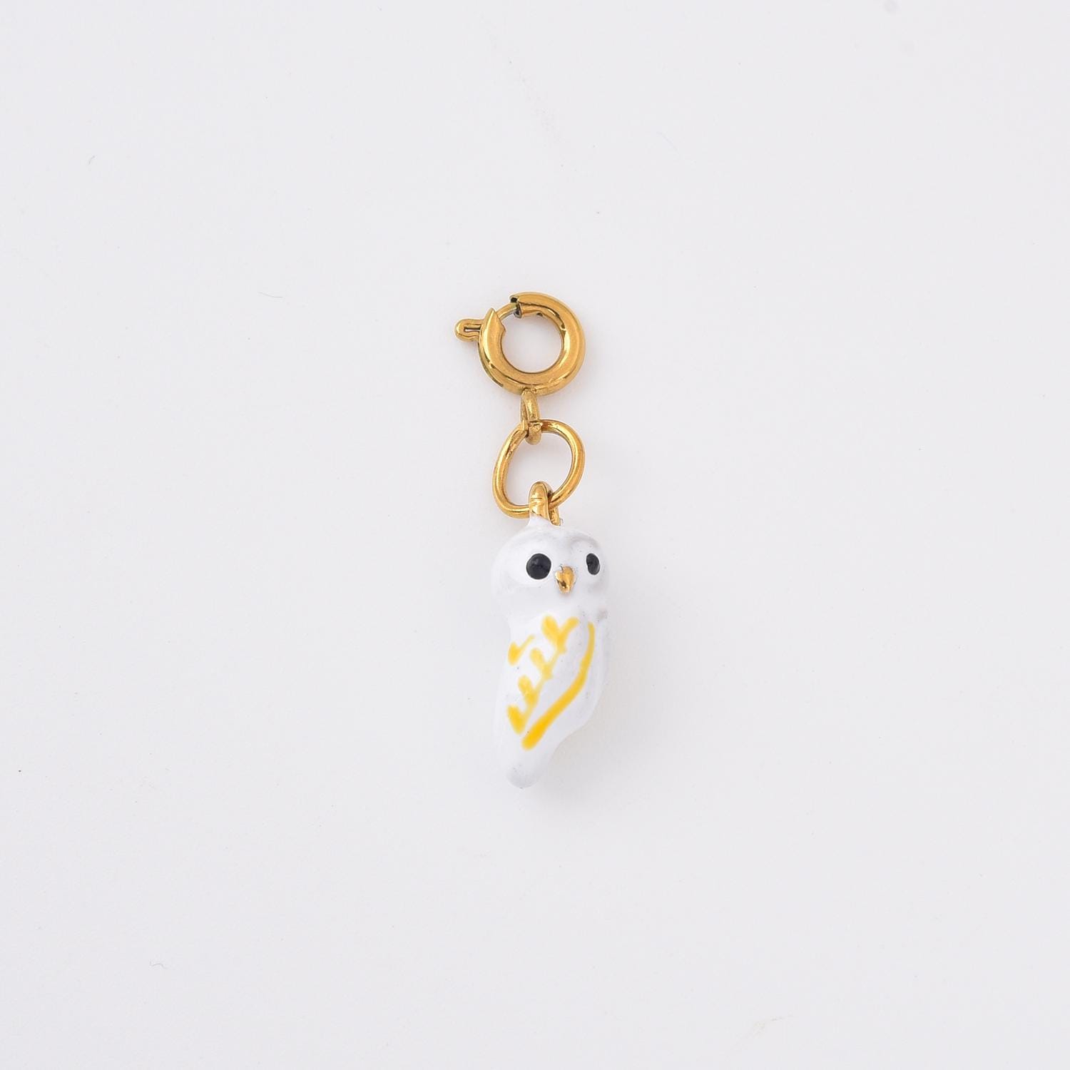 Gold Filled Owl Charm, Ceramic Hand Painted Animal Pendant for Necklace Bracelet Jewelry Making, Cut