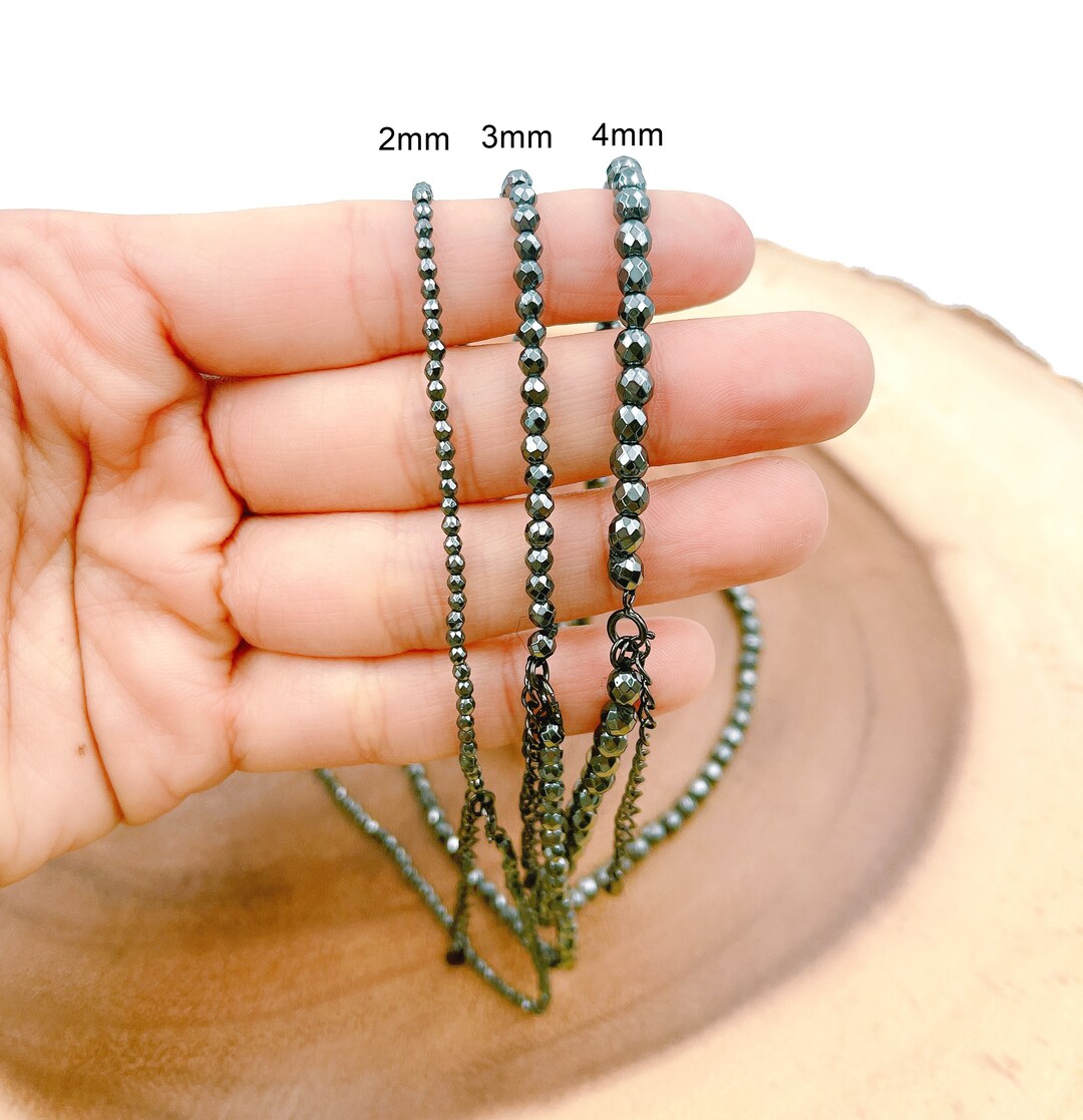 Faceted Hematite Bead Necklace in Gunmetal Rhodium Wire Ready Etsy
