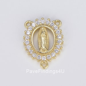 Virgin Mary Miraculous Medal Rosary Centerpiece, 18K Gold Virgin Mary, Our Lady Of Guadalupe Connector, Rosary Making Supply, CN403