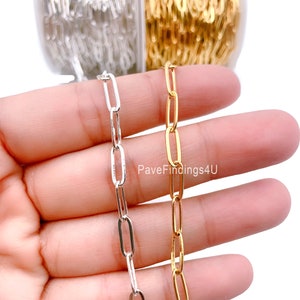14K Gold Paperclip Chain by Yard, Gold Oval Link Chain by Foot, Shiny Silver Paperclip chain for Jewelry Making, 5mm/9mm/11mm/14mm,CH108
