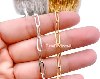 14 kt gouden paperclipketting op voet, gouden ovale schakelketting op voet, glanzend zilveren paperclipketting voor het maken van sieraden, 5 mm/9 mm/11 mm/14 mm, CH108
