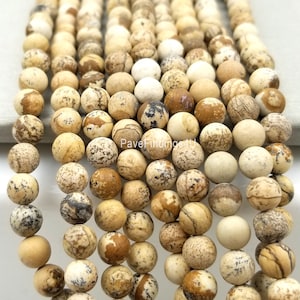 6/8/10MM Matte Finish Picture Jasper Beads Genuine Natural Gemstone Round Loose Beads, Full Strand Round 15.5 inches, OLD-GRN109-E518