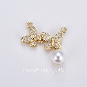 Dainty Butterfly Connector with Pearl, Gold Filled Butterfly Link Charm Connector, Mariposa Charm for Necklace Bracelet Component, CN464