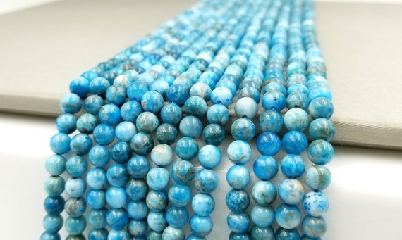 Natural Blue Apatite Gemstone Round Loose Beads – 6mm To 12mm, 15-inch Strand, Handmade