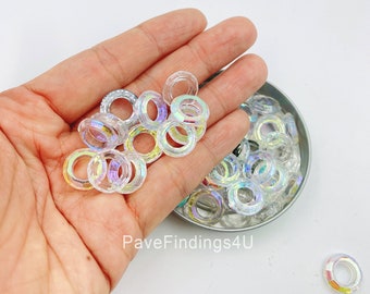 20 peças anel facetado de vidro sortido, galvanizado ab, anel facetado, pingente de vidro, iridescente, fabricação de contas de brinco, cobd124
