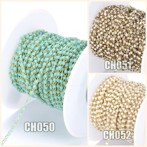 1/3/10 Feet Japanese Seed Bead Crystal Beaded Rosary Chain 2mm  Wire Wrapped Glass Unfinished 14K Gold Beaded Chain Bulk Chain, CH050