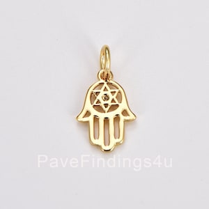 Tiny Hamsa Hand Charm Pendant, 22K Gold CZ Micro Pave Hand of Fatima Pendant, Hamsa Hand Charm, 1/6pcs, 16X9mm|CP428