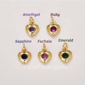 Dainty 18K Gold Cubic Heart Pendant, Valentine Gift for Her, Heart Charm for Necklace Bracelet Earring Jewelry Making, 7mm, CP1320