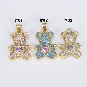 Ciondolo a forma di orsetto in oro micro pavé, ciondolo per collana/portachiavi/orecchini/lavoretti per bambini, ciondolo in oro 14K, 20 x 15 mm, CP1275