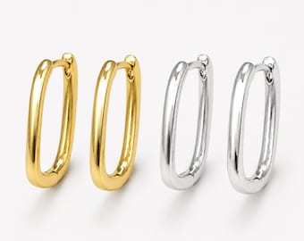Gold Filled Rectangle Hoop Earrings, Minimalist Geometric Huggie Earrings, Modern Everyday Jewelry, Simple Gold Earrings, ER151