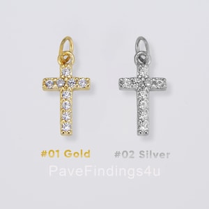 Ciondolo a croce piccolo in oro 18 carati con zirconi cubici e micro pavé, ciondolo a croce piccolo, collana con croce piccola, zirconia cubica, 11 x 6 mm CP008