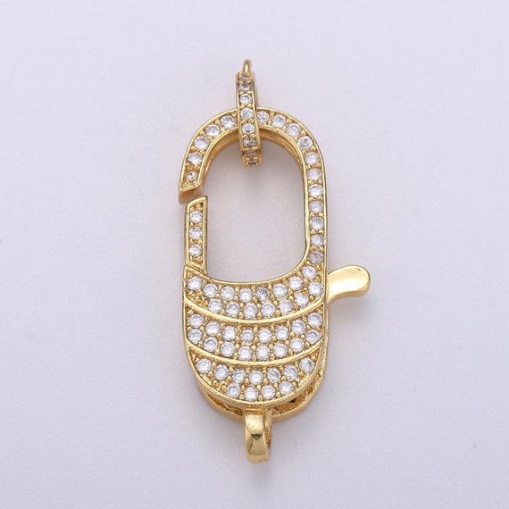 14k Gold Lobster Clasp, CZ Clear Micro Pave Lobster End Clasp, Cubic Clasp Enhancer, DIY, Jewelry Making Supply 29x12mm, CL204
