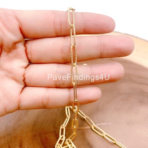 18K Gold Paper Clip Chain for Necklace Bracelet Anklet Supply by Yard, Wholesale Bulk Roll Chain by Yard Oval Link Chain 15x4mm CH101