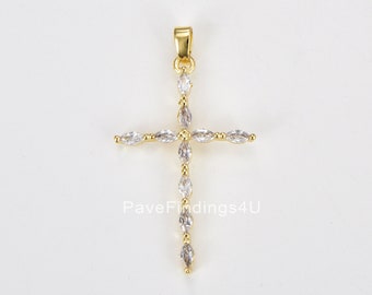 Dainty Cross Charm, Gold Filled CZ Micro Pave Cross Pendant, Cross Charm for Necklace Bracelet Rosary Jewelry Making Supply, 36x21mm, CP1821