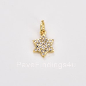 Ciondolo con ciondolo in oro 18 carati con stella di David, micro pavé di zirconi cubici, strass, stella esagonale, ciondoli giudaici minimalisti, 14x8 mm, CP041