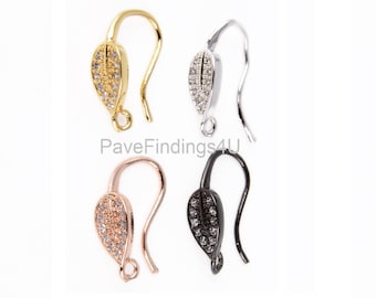 1 pair Gold French Hook Ear wire with leaf design 18k Gold craft earring supply for making earrings component, 15x5mm, ER021