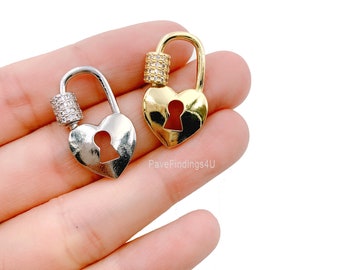 Heart Lock CZ Micro Pave Carabiner Clasp, Heart Clasp, Carabiner Clasp, Screw Clasp, Bracelet Clasp, Cubic Zirconia, 27x17mm, CL417-E615