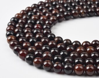 Natural Loose Round Smooth Orange Garnet Hessonite Gemstone 6mm 8mm 10mm Stone Beads for Jewelry Making 15.5" Full Strand GRN579