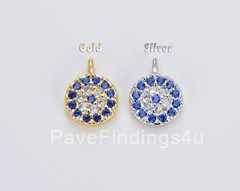 18K Gold Evil Eye Charm, 6mm Small Evil Eye CZ Pave Charms, Gold Evil Eye, Pave Eye, Evil Eye pendant, 6mm, CP228