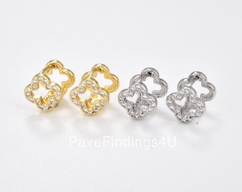 1 paar oorbellen klavertje vier, gold filled oorbellen klavertje vier, geluk oorbellen klavertje 4, Valentijnsdagcadeau, 11 x 10 mm ER239