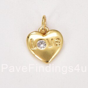 Dainty Heart Charm with LOVE Word, 18K Gold Mini Heart Add On Charm, Valentine Heart for Bracelet Necklace Jewelry Making, CP1345