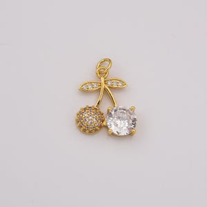 Gold Filled Cherry Charm, CZ Fruit Pendant for DIY Necklace Bracelet Jewelry Making, Sparkly Dainty Summer Jewelry Supply, CP2247