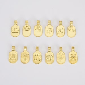Gold Zodiac Charms, Astrology Charms, Zodiac Charms for Jewelry Making Supply, Gold Filled Over Brass Zodiac Pendant, 21x10mm, CP1583