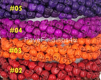 Cuentas de calavera de howlita, piedra preciosa de 12 x 10 mm, cuentas teñidas con forma de calavera, tira completa de 15,5" ORG179
