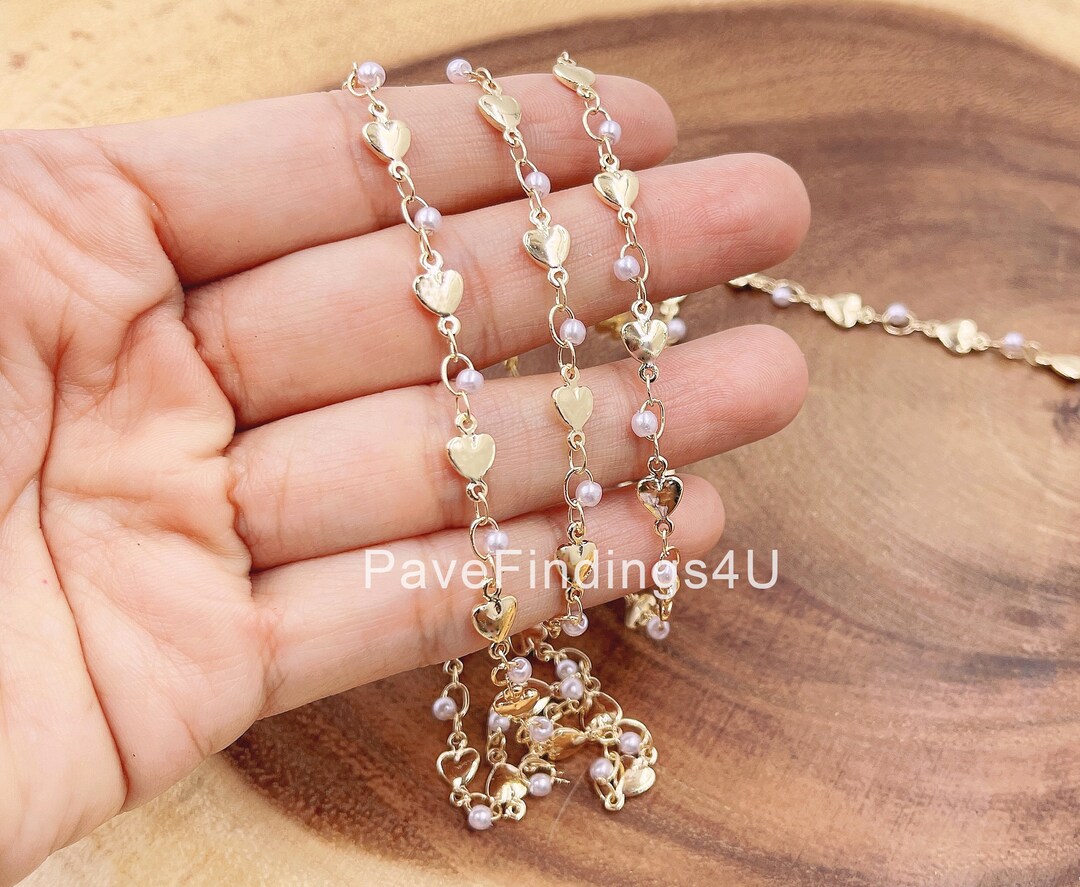 Heart Chain by Yard Gold Filled Heart Chain With White Shell Etsy