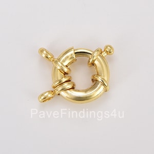 18K Gold Sailor&#39;s Clasp, Large Spring Ring Include Loops for Large Necklace, Bracelet Findings, 20x15mm, CL445