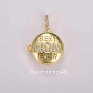 Ciondolo con ciondolo a forma di micro pavé "Best Mom Ever" riempito in oro, ciondolo aperto con zirconi cubici e pavé, regalo per la festa della mamma, 31 x 22 mm, CP1717