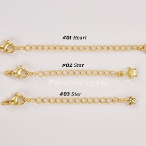 Gold Filled Chain Extender for Necklace Bracelet Supply Component Findings Extenders Lobster Claw Clasps with Heart & Star Charm, CL521