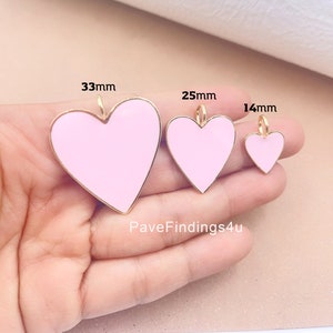 Ciondolo a forma di cuore in smalto rosa chiaro con cauzione grande, ciondolo a forma di cuore in smalto rosa baby, ciondolo a forma di cuore in oro riempito, 14 x 21 mm, CP965