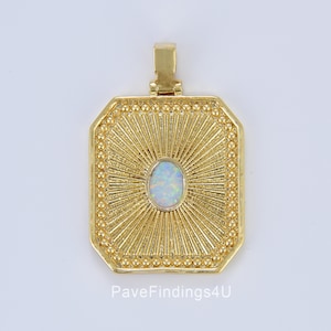 Sunburst Octagon Gold Tag Opal Gold Rectangle Radiance Size 30x21mm Pendant Square Charm, CP1639
