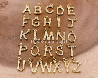 Gold Bamboo Initial Letter, Alphabet Bamboo Charms, Gold Filled Over Brass Bamboo Pendant Charm for Necklace Bracelet Component, CP989