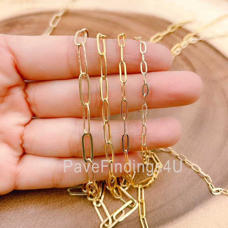 Gold Paperclip Chain by Yard, Gold Oval Link Chain, Wholesale Bulk Roll Chain for Necklace Bracelet Jewelry Making, 7/9/11/14mm, CH108 