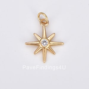 Dainty Gold North Star Charm, Gold Filled Starburst Pendant, Bethlehem Star CZ Pendant for Celestial Jewelry Making Supply, 15x15mm, CP1915