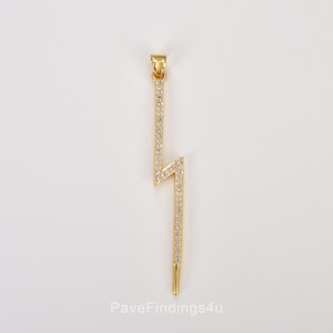 18K Gold Filled Lightning Bolt CZ Charm Micro Pave charm Thunder Bolt Charm Bolt Charm for Bracelet Earring Necklace Charm, 53mm, CP1053