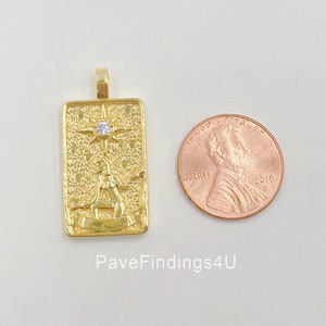 Ciondolo a forma di carta dei tarocchi in oro 18 carati, ciondolo a forma di stella, amuleto per collana, componenti per la fornitura, 30 x 15 mm, CP1433