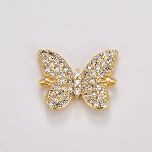 Gold Filled Butterfly Link Connector, Dainty Link Connector, CZ Mariposa Charm Connector for Necklace Bracelet Jewelry Supply, CN365A