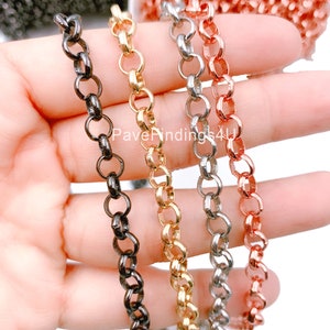6mm Gold Cable Chain Chain by Foot Gold Silver Rose Gold Black Link Chain Wholesale Bulk Roll Chain Necklace Bracelet Jewelry Making,CH086