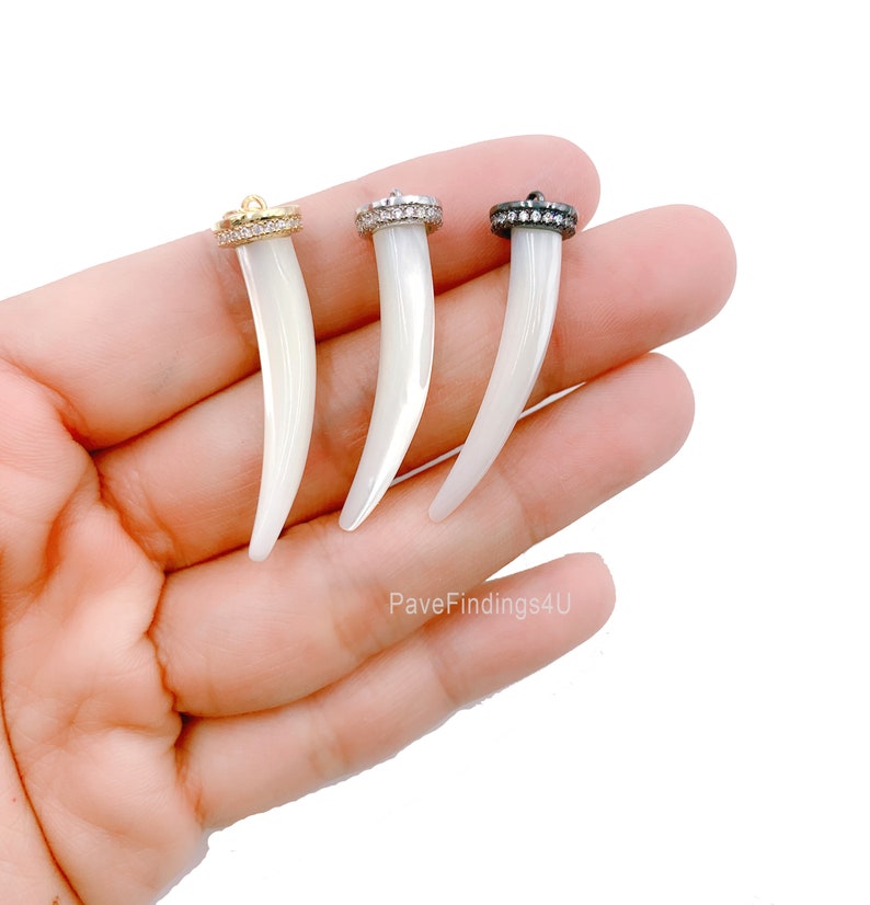 Horn Charm Horn Pendant 35x7mm Tusk Necklace CP447-E608 Micro Pave CZ Tusk Pendant Horn Jewelry Micro Pave Pave Horn Charm Pendant