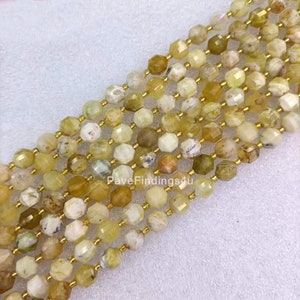 Micro Faceted Natural African Yellow Opal Beads, 8mm Round Beads,Beautiful Natural Honey Yellow Opal Gemstone Beads, 15.5&quot; Strand GRN283