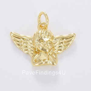 Ciondolo Cupido in oro, Angelo cherubino, Ciondolo angelo custode riempito in oro per componente collana, bracciale e orecchini, 16x10mm, CP1680